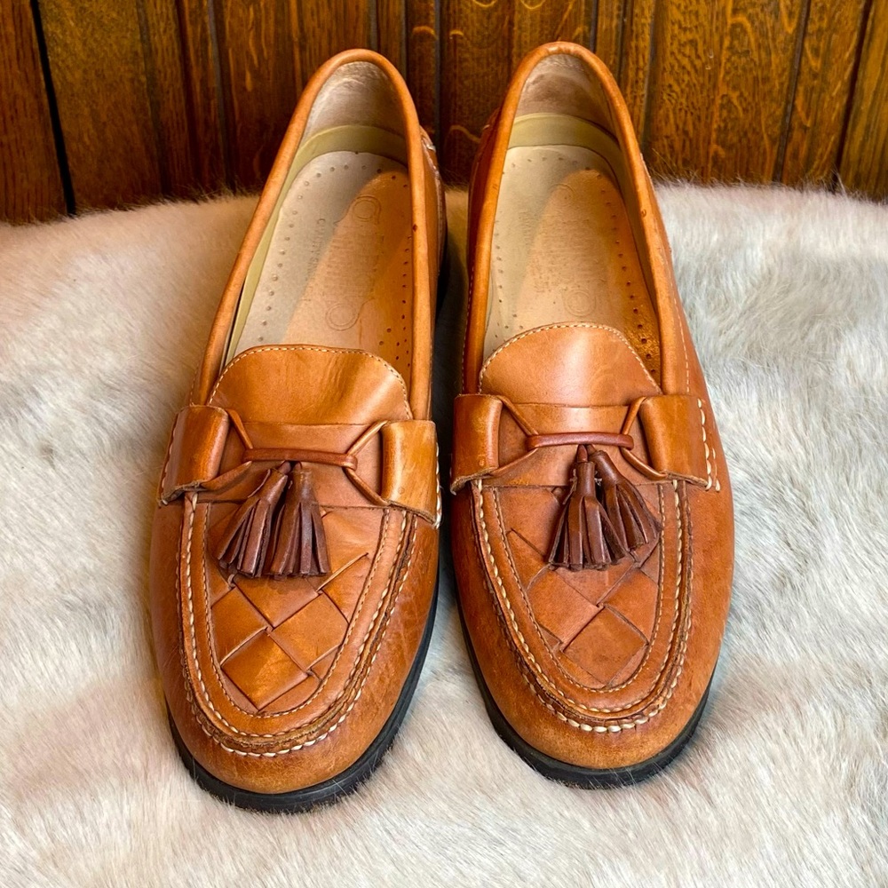 French Shriner Vintage Leather Tasseled Loafers
